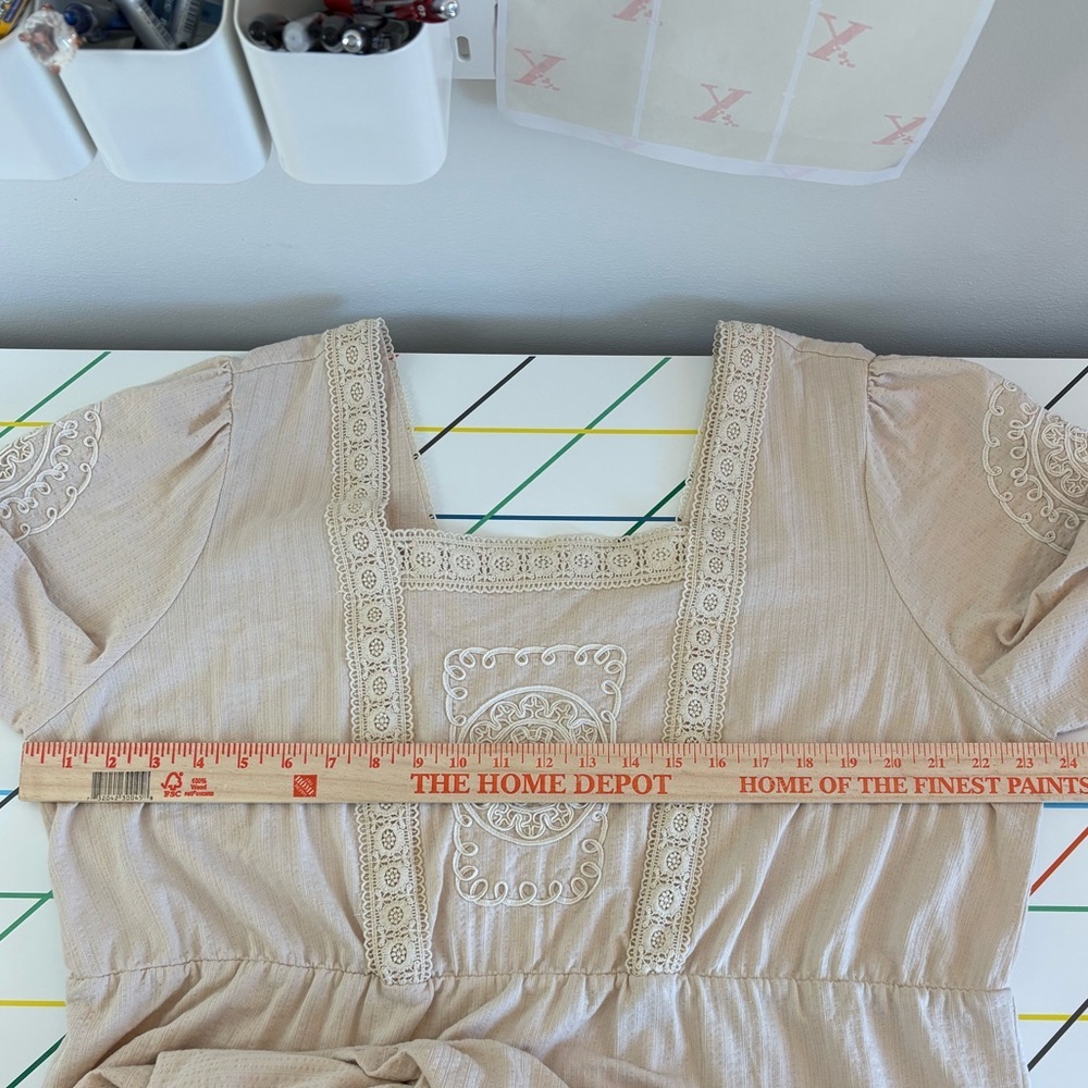 Cato Beige Boho Maxi Dress w/ lace and embroidery size 18/20 NWOT lagenlook - Picture 9 of 13